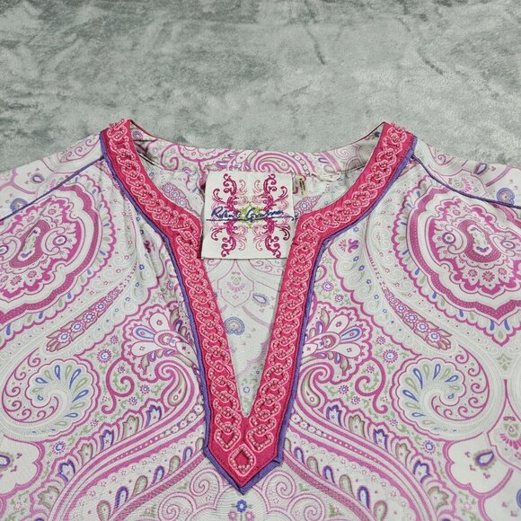 Robert Graham Top Womens M Pink Silk Beaded Embroidered Boho Beachy Tunic NWOT - Picture 2 of 10